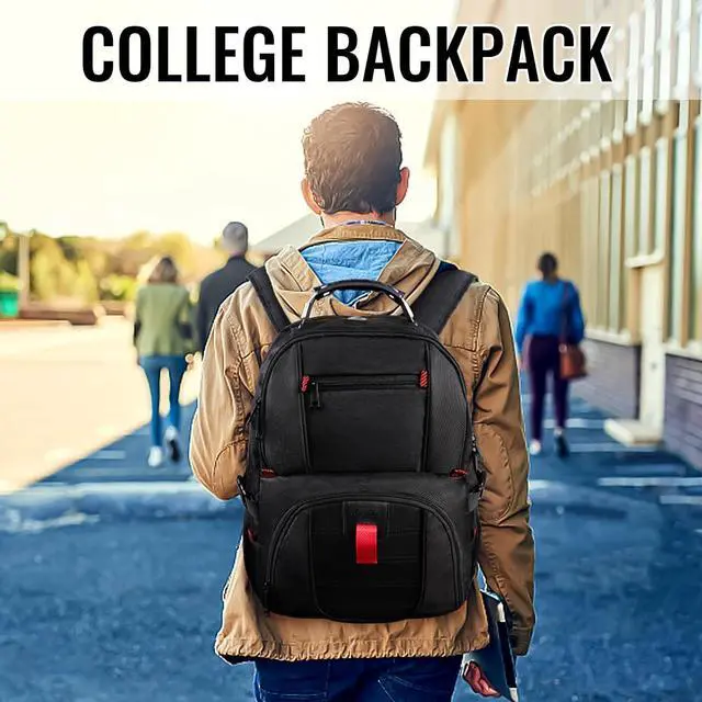 Alt view image 6 of 7 - 18.4 Laptop Large Backpacks Fit Most 18 Inch Laptop with USB Charger Port TSA Friendly Flight Approved Weekend Carry on Backpack with Luggage Strap for Men and Women Black