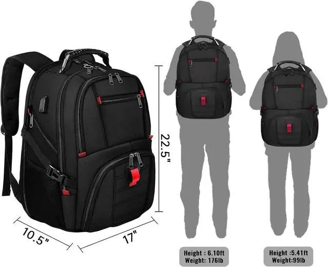 Alt view image 7 of 7 - 18.4 Laptop Large Backpacks Fit Most 18 Inch Laptop with USB Charger Port TSA Friendly Flight Approved Weekend Carry on Backpack with Luggage Strap for Men and Women Black
