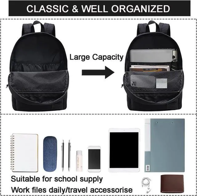 Alt view image 3 of 6 - SUPACOOL Casual Laptop Backpack for Men and Women, School Backpack for Boys and Girls, College Bookbag, USB Charging Port, Lightweight Back Pack(Black)