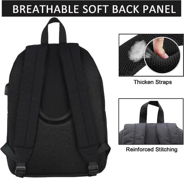 Alt view image 5 of 6 - SUPACOOL Casual Laptop Backpack for Men and Women, School Backpack for Boys and Girls, College Bookbag, USB Charging Port, Lightweight Back Pack(Black)