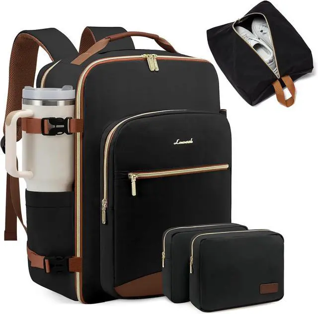 Main image of 40L Large Travel Backpack for Women Men 17 Inch Carry on Backpack for Traveling on Airplane Personal Item Bag Airline Approved Business Causal Weekender Backpack Black-Brown