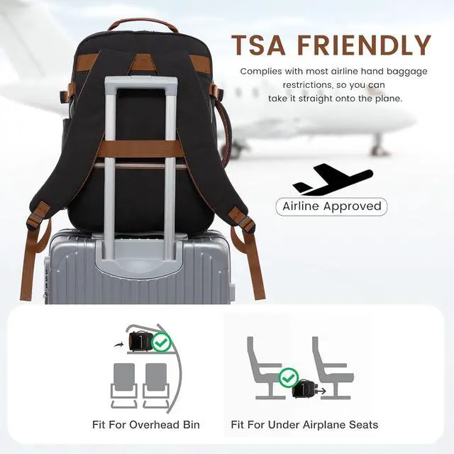 Alt view image 4 of 7 - 40L Large Travel Backpack for Women Men 17 Inch Carry on Backpack for Traveling on Airplane Personal Item Bag Airline Approved Business Causal Weekender Backpack Black-Brown