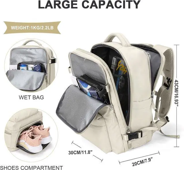 Alt view image 4 of 7 - Large Travel Backpack Carry on Flight Approved Laptop Work Business Backpack for Women Men Mochila de Viaje