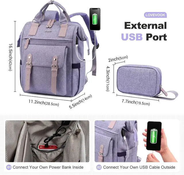 Alt view image 4 of 7 - Laptop Backpack for Women Teacher Nurse Bag Work Travel Computer Backpacks Purse Daypack Water Resistant with USB Charging Port 15.6 inch