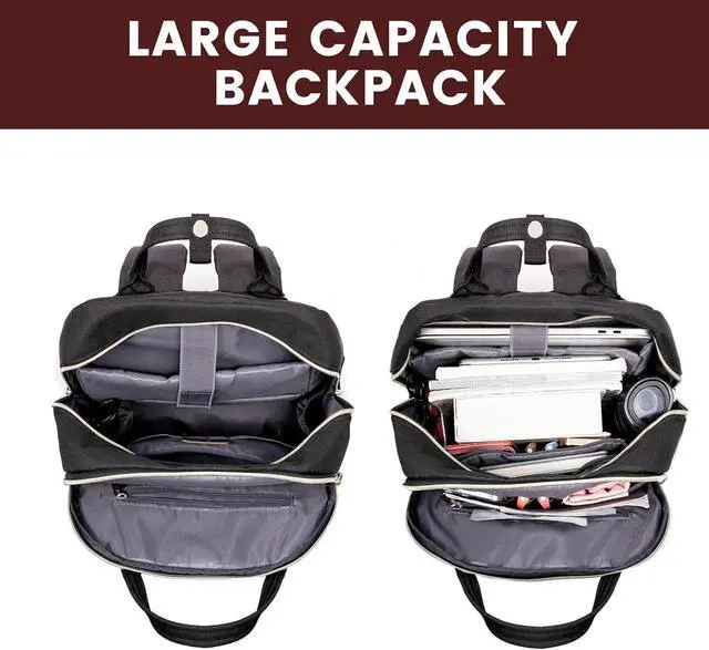 Alt view image 3 of 6 - Backpack Purse for Women Fits 17 Inch Laptop Fashion Travel Work Anti-theft Bag Business Computer Waterproof University Backpacks Beige-Black-Brown