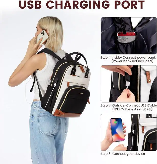 Alt view image 5 of 6 - Backpack Purse for Women Fits 17 Inch Laptop Fashion Travel Work Anti-theft Bag Business Computer Waterproof University Backpacks Beige-Black-Brown