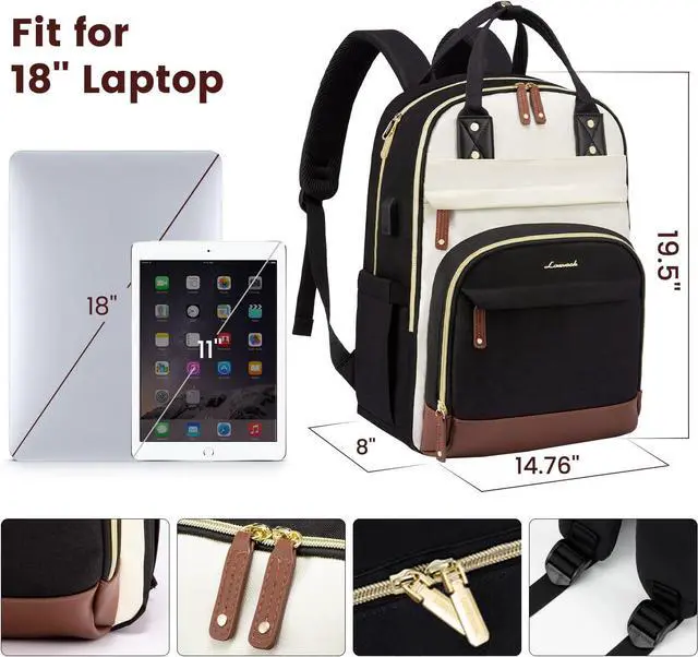 Alt view image 4 of 6 - Backpack for Women Laptop Backpack Women Fits 18 Inch Laptop Bag School Backpacks Fashion Travel Work Anti-theft Bag Waterproof Business Computer College Backpack Purse Beige-Black-Brown