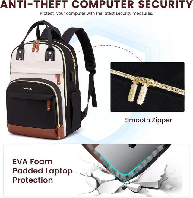 Alt view image 6 of 6 - Backpack Purse for Women Fits 17 Inch Laptop Fashion Travel Work Anti-theft Bag Business Computer Waterproof University Backpacks Beige-Black-Brown
