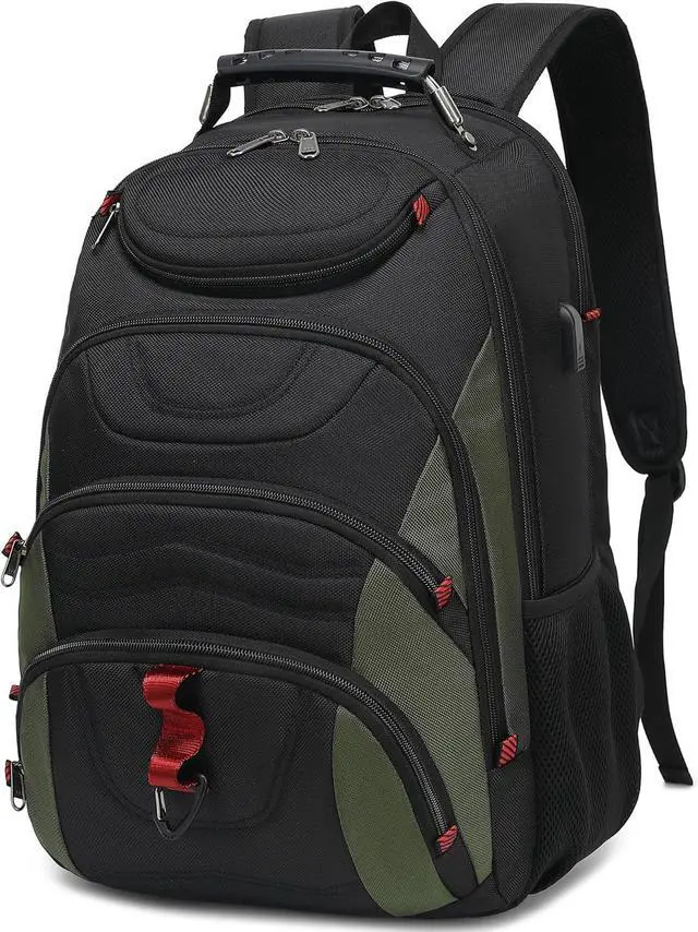 Main image of Laptop Backpack for men 17.3 inch Laptop Bag with USB Port Waterproof Travel Work Backpack Purse Anti-Theft Teacher Nurse Doctor Casual Bookbags Office Business backpackBlack&Army Green