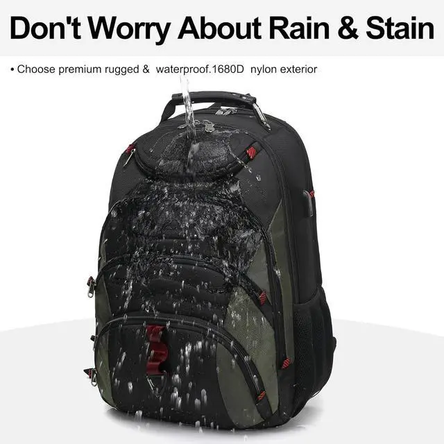 Alt view image 6 of 7 - Laptop Backpack for men 17.3 inch Laptop Bag with USB Port Waterproof Travel Work Backpack Purse Anti-Theft Teacher Nurse Doctor Casual Bookbags Office Business backpackBlack&Army Green