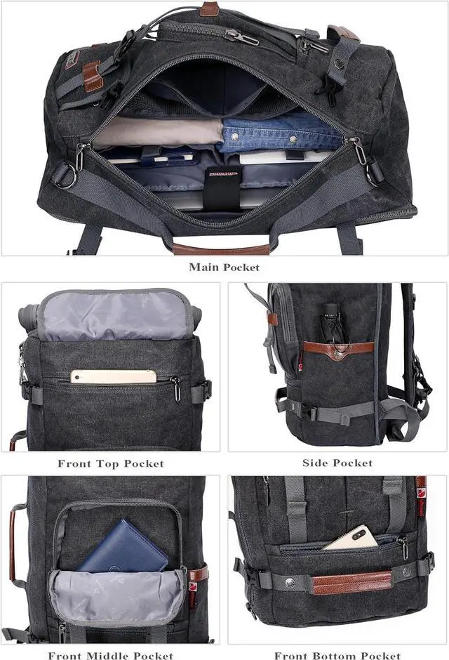 Alt view image 3 of 7 - Canvas Backpack Vintage Travel Backpack Large Laptop Bags Convertible Shoulder Rucksack