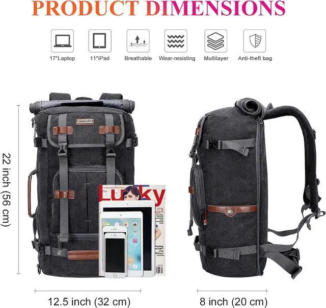 Alt view image 7 of 7 - Canvas Backpack Vintage Travel Backpack Large Laptop Bags Convertible Shoulder Rucksack