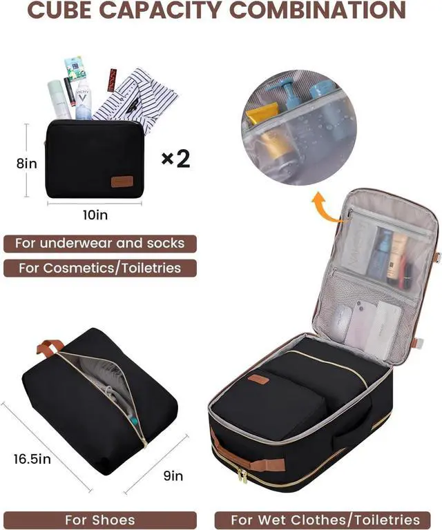 Alt view image 5 of 7 - 40L Travel Backpack for Women & Men Large Carry on Backpack for Airplanes with 3 Packing Cubes TSA Personal Item Travel Bag fits 17 Laptop Waterproof Travel Essentials Airline Approved