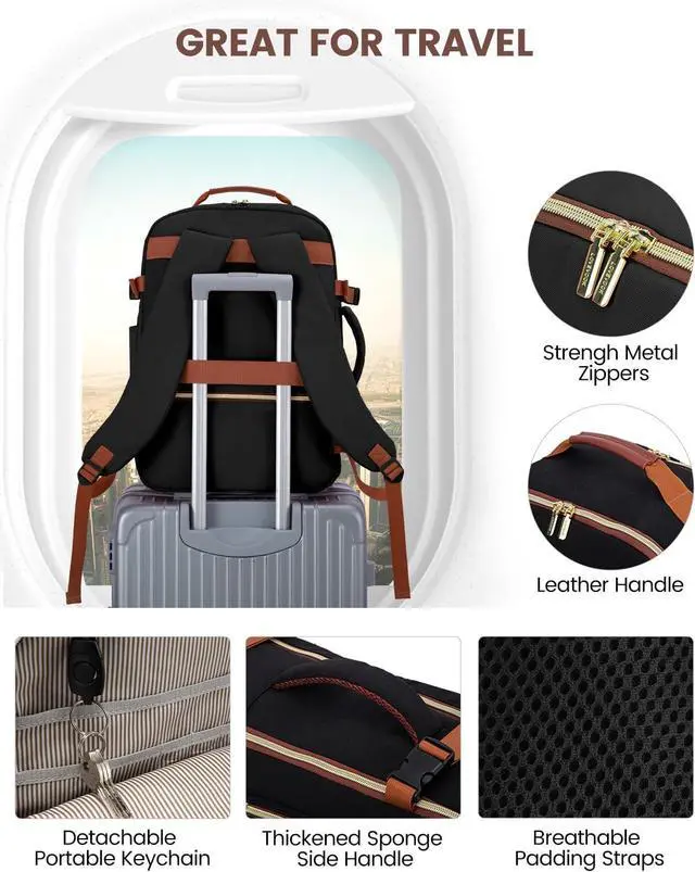 Alt view image 7 of 7 - 40L Travel Backpack for Women & Men Large Carry on Backpack for Airplanes with 3 Packing Cubes TSA Personal Item Travel Bag fits 17 Laptop Waterproof Travel Essentials Airline Approved
