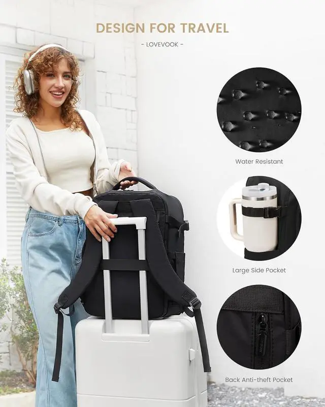 Alt view image 7 of 7 - Travel Backpack for Women & Men 40L Large Carry On Backpack Airline Approved TSA Personal Item Weekender Bag Water Resistant Laptop Backpack with 3 Packing Cubes for Travel Essentials