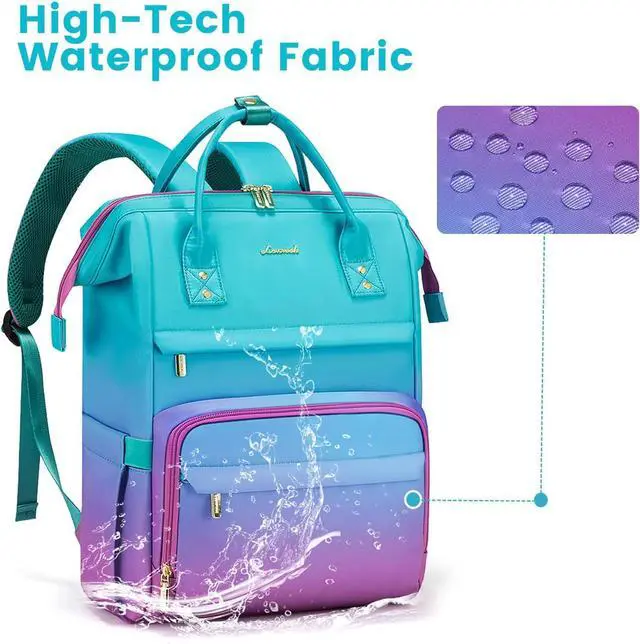 Alt view image 5 of 7 - Gradient Laptop Backpack for Women 17.3 Inch Work Computer Bakcpack Purse Laptop Bag With Anti-Theft Pocket Waterproof Carry on Teacher College Backpack for Travel Green-Red