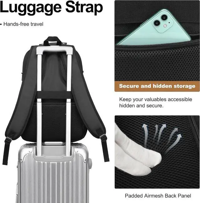 Alt view image 4 of 7 - Laptop Backpack for men 17.3 inch Laptop Bag with USB Port Waterproof Travel Work Backpack Purse Anti-Theft Teacher Nurse Doctor Casual Bookbags Office Business backpackBlack&Dark Grey