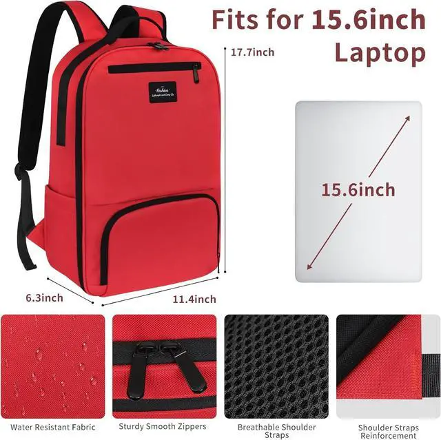 Alt view image 3 of 7 - Travel Backpack for Women 15.6 inch Laptop Backpack Water Resistant College Backpack Red Computer Bags for Work Business Daily School Backpacks for Boys Girls