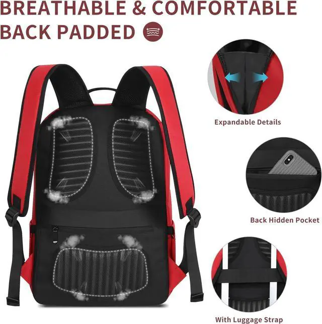 Alt view image 4 of 7 - Travel Backpack for Women 15.6 inch Laptop Backpack Water Resistant College Backpack Red Computer Bags for Work Business Daily School Backpacks for Boys Girls