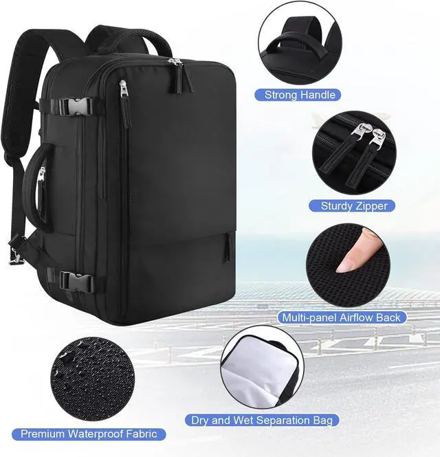 Alt view image 4 of 7 - Large Travel Backpack for Women Men Expandable 40L Carry On Backpack 17 Inch Laptop Backpack College Bookbag Waterproof Travel bag as Person Item Flight Approved