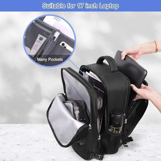 Alt view image 5 of 7 - Large Travel Backpack for Women Men Expandable 40L Carry On Backpack 17 Inch Laptop Backpack College Bookbag Waterproof Travel bag as Person Item Flight Approved