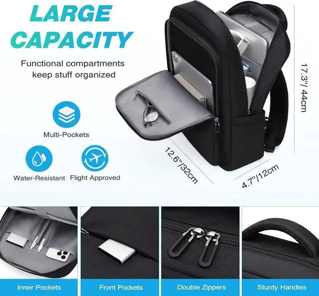 Alt view image 2 of 7 - Travel Laptop BackpackWaterproof College Backpack Airline Approved Business Work Bag Fits 15.6 Inch Computer for Men Women