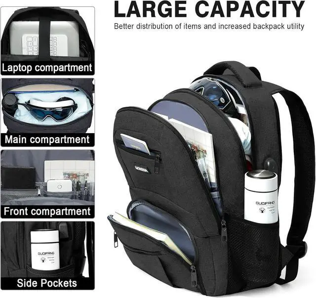 Alt view image 2 of 7 - Backpack for Men Women School Backpacks for Teen Boys Girls Water Resistant Laptop Backpack with USB Charger 15.6 Inch Black College Bookbag