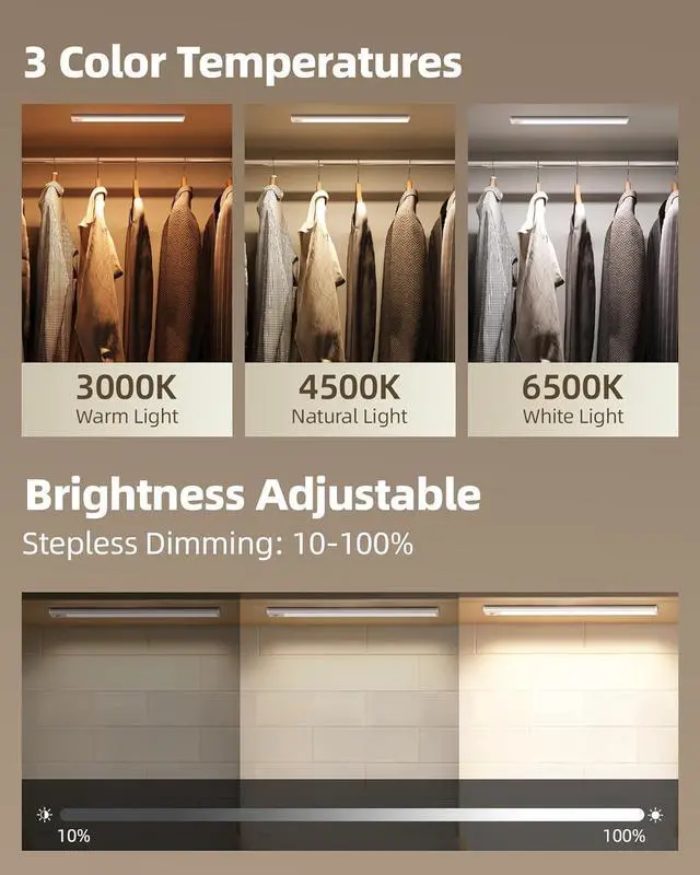 Alt view image 3 of 7 - Under Cabinet Lighting LED Motion Sensor Light Indoor Rechargeable Motion Activated Under Cabinet Lights Battery Operated Dimmable & 3 Color Temps Wireless Under Counter Lights for Kitchen(6Pack)