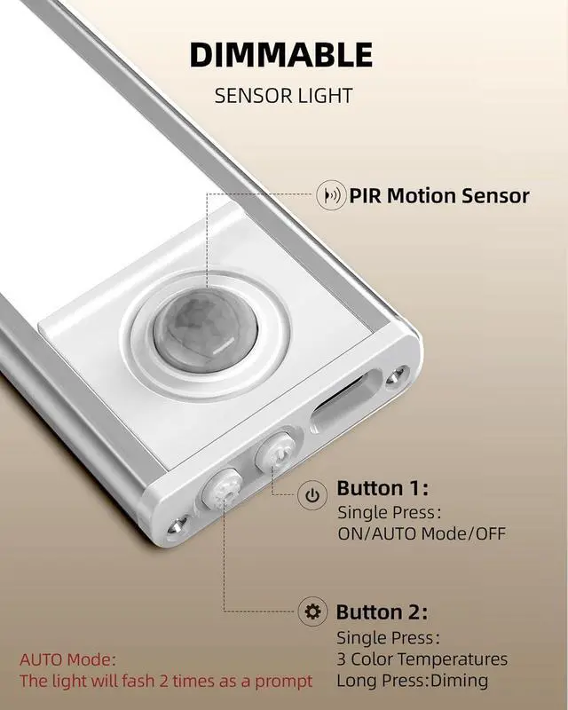 Alt view image 5 of 7 - Under Cabinet Lighting LED Motion Sensor Light Indoor Rechargeable Motion Activated Under Cabinet Lights Battery Operated Dimmable & 3 Color Temps Wireless Under Counter Lights for Kitchen(6Pack)