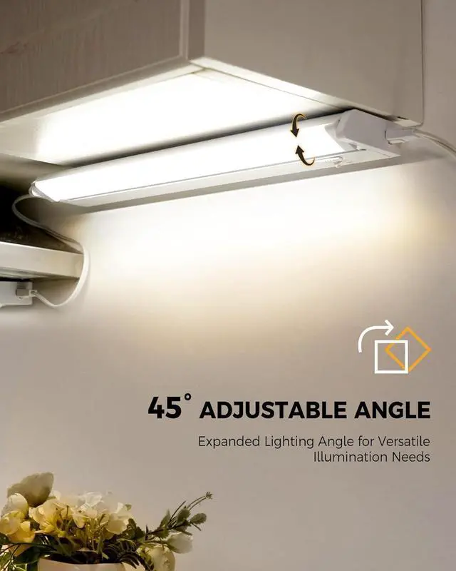 Alt view image 2 of 7 - 24 2Pack Hardwired Under Cabinet LED Light Plug in 16W 1200LM 3CCT (3000K/4000K/5000K) Rotatable 45° Connect Up to 10 Fixtures Under Counter Lights Linkable for Kitchens and Offices YT-4208-22-2