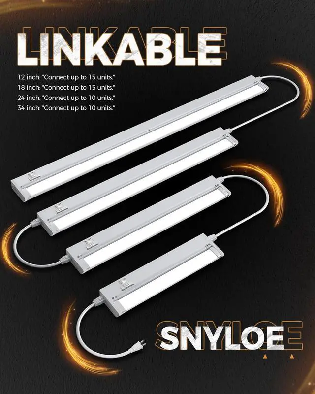 Alt view image 5 of 7 - 24 2Pack Hardwired Under Cabinet LED Light Plug in 16W 1200LM 3CCT (3000K/4000K/5000K) Rotatable 45° Connect Up to 10 Fixtures Under Counter Lights Linkable for Kitchens and Offices YT-4208-22-2