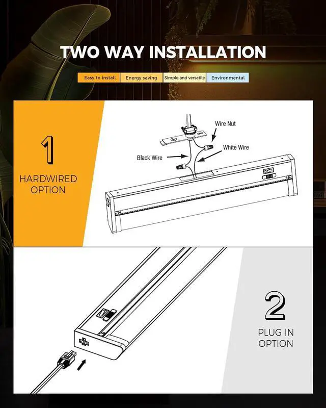 Alt view image 6 of 7 - 24 2Pack Hardwired Under Cabinet LED Light Plug in 16W 1200LM 3CCT (3000K/4000K/5000K) Rotatable 45° Connect Up to 10 Fixtures Under Counter Lights Linkable for Kitchens and Offices YT-4208-22-2