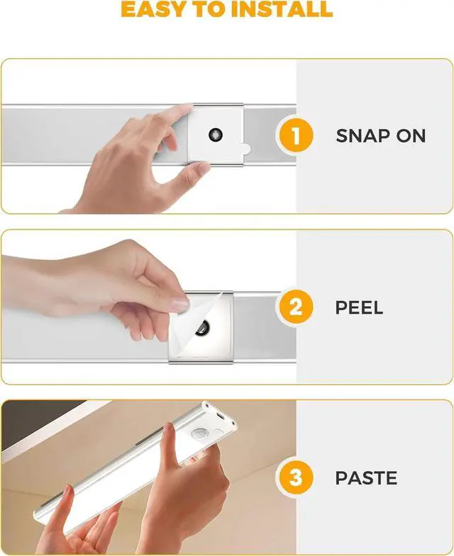 Alt view image 5 of 7 - Under Cabinet Lights Motion Sensor Light Indoor USB-C Rechargeable LED Closet Lights Battery Operated Under Cabinet Lighting Wireless Under Counter Lights for Kitchen(White 3Pack)