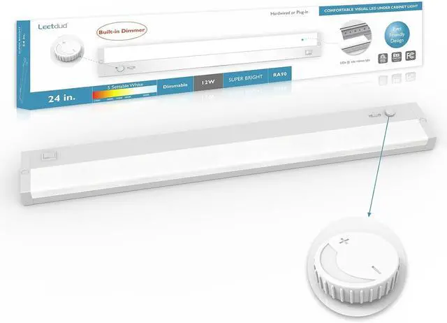 Main image of LED Under Cabinet Lighting Built-in Dimmer Plug in or Hardwired 24 Inch 12W Dimmable 5 Color 2700K/3000K/3500K/4000K/5000K ETL Listed Linkable Under Cabinet Lights for Counter Kitchen White