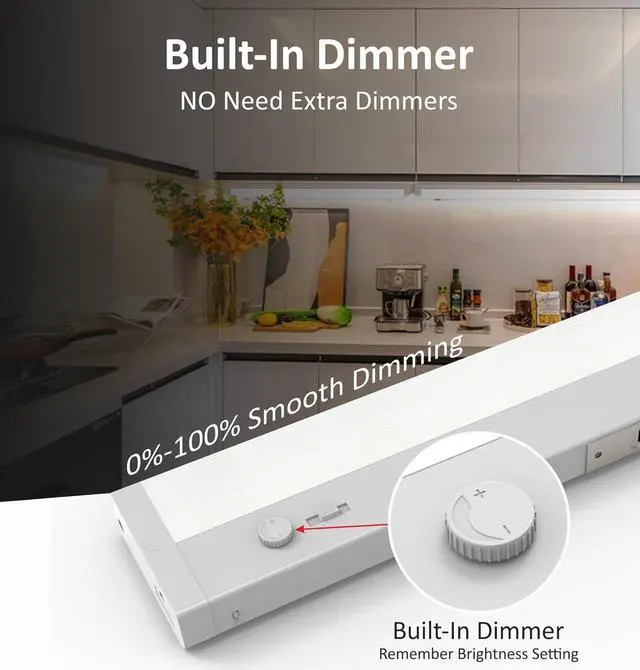 Alt view image 2 of 7 - LED Under Cabinet Lighting Built-in Dimmer Plug in or Hardwired 24 Inch 12W Dimmable 5 Color 2700K/3000K/3500K/4000K/5000K ETL Listed Linkable Under Cabinet Lights for Counter Kitchen White