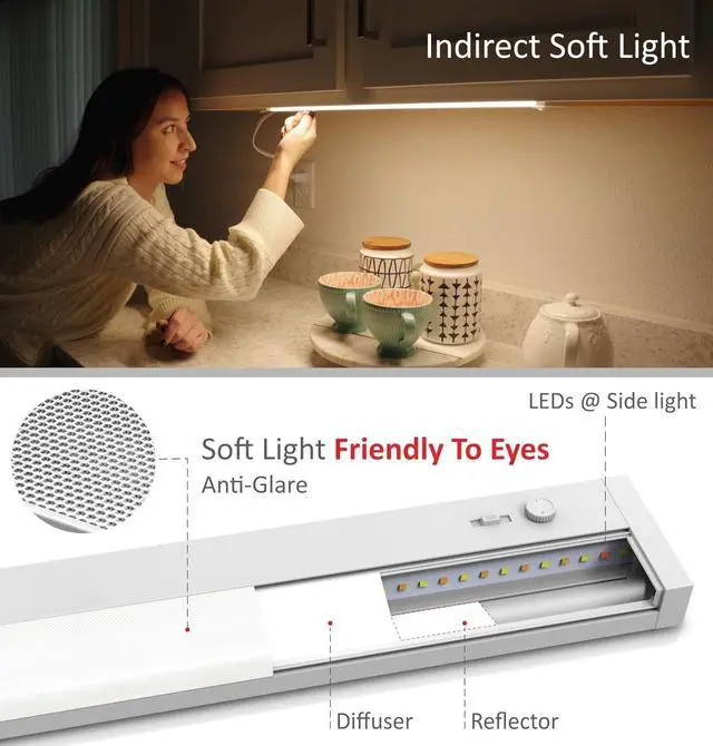 Alt view image 3 of 7 - LED Under Cabinet Lighting Built-in Dimmer Plug in or Hardwired 24 Inch 12W Dimmable 5 Color 2700K/3000K/3500K/4000K/5000K ETL Listed Linkable Under Cabinet Lights for Counter Kitchen White