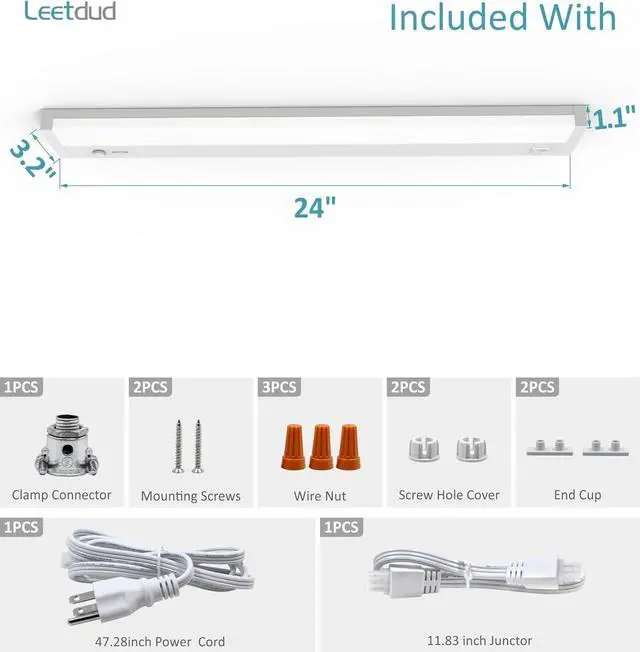 Alt view image 6 of 7 - LED Under Cabinet Lighting Built-in Dimmer Plug in or Hardwired 24 Inch 12W Dimmable 5 Color 2700K/3000K/3500K/4000K/5000K ETL Listed Linkable Under Cabinet Lights for Counter Kitchen White