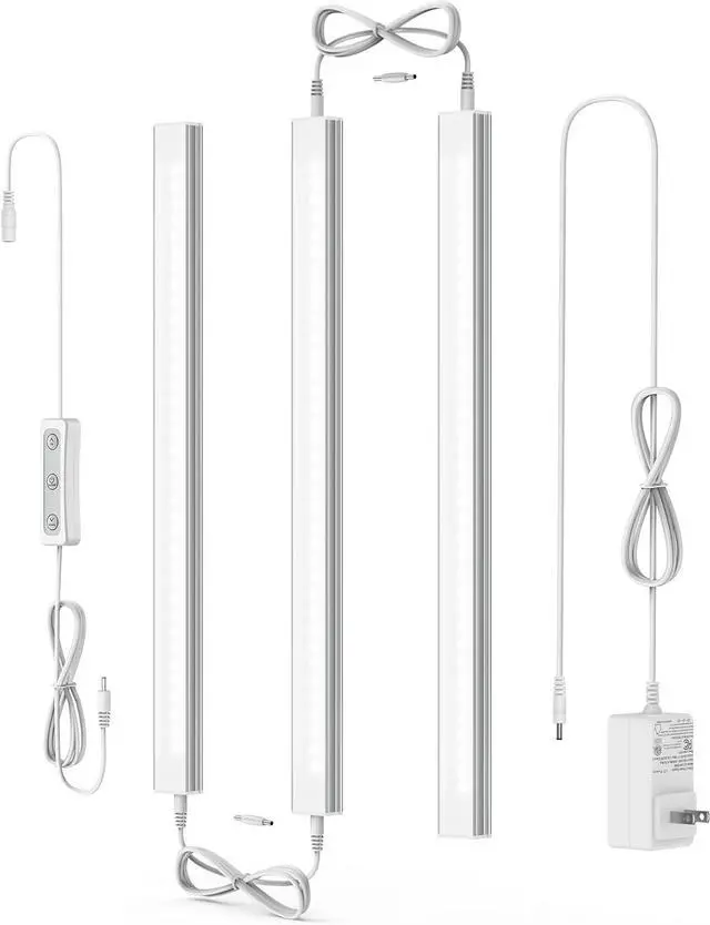 Main image of Under Cabinet Led Light Plug in Dimmable Daylight White 4500K 3 Pack 12 inch Linkable Led Under Counter Lights for Kitchen Shelf Workbench Cupboard ETL Listed Plug 24V UNO-LK 4500K