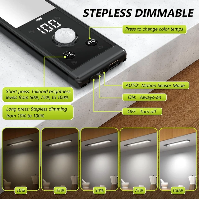 Alt view image 2 of 7 - 6-Pack 10" Wireless Under Cabinet Lights with Digital Display