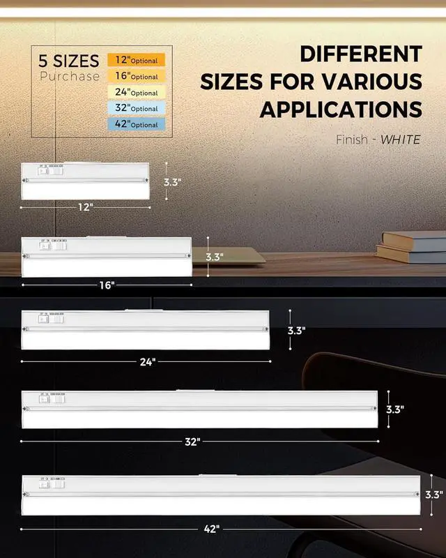 Alt view image 3 of 6 - 2 Pack 12 Hardwired Under Cabinet Lighting Dimmable 9W 600LM 3CCT (3000K/4000K/5000K) Quick Install LED Under Counter Lights for Kitchen Cabinets Countertops YT-4201B-12-2