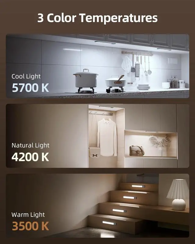 Alt view image 4 of 7 - 52LED Motion Sensor Cabinet Light Wireless USB Rechargeable Night Lights Under Counter Closet Lighting Battery Powered Operated Dimmable Kitchen Lights for Stairs Bedroom Pantry (2 Pack)