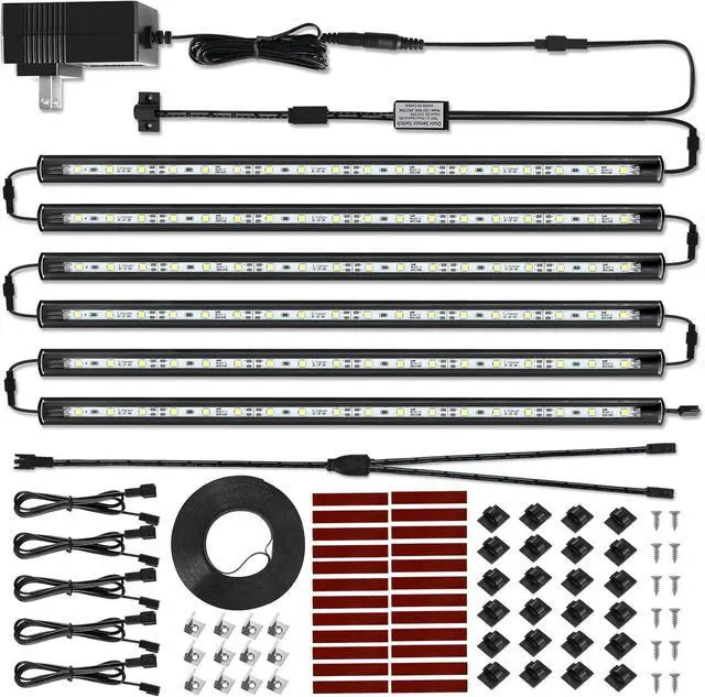 Main image of LED Safe Lighting Kit. Door Control Activated. 6 pcs Slim 12 inch Light Bars. Linkable Extendable Plug-in for Gun Safe Closet Showcase in-Cabinet Under Counter Pantry. Daylight 5000K