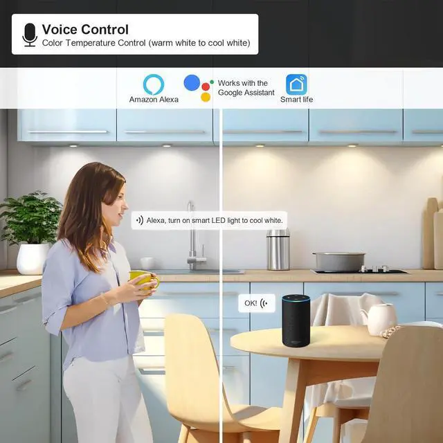 Alt view image 4 of 7 - 6pack LED Puck Light Kit 2700-6000K Smart Round Under Cabinet Lighting with APP Control Compatible with Alexa Google Assistant for Under Counter Kitchen (Silver)