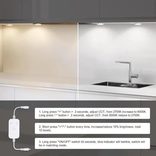 Alt view image 7 of 7 - 6pack LED Puck Light Kit 2700-6000K Smart Round Under Cabinet Lighting with APP Control Compatible with Alexa Google Assistant for Under Counter Kitchen (Silver)