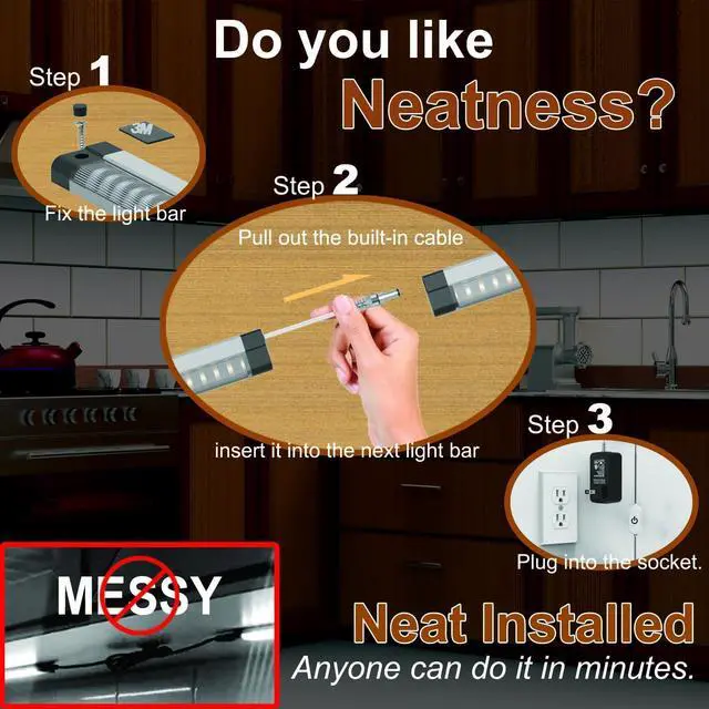 Alt view image 2 of 5 - LED under cabinet lighting for kitchen Built-in Adjustable Cable CORNER INPUT under-counter light fixture 4 Pcs work bench Lights 1800 Lm 6500K Super Bright for Garage Closet Shelf Locker Bookcase