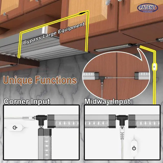 Alt view image 3 of 5 - LED under cabinet lighting for kitchen Built-in Adjustable Cable CORNER INPUT under-counter light fixture 4 Pcs work bench Lights 1800 Lm 6500K Super Bright for Garage Closet Shelf Locker Bookcase