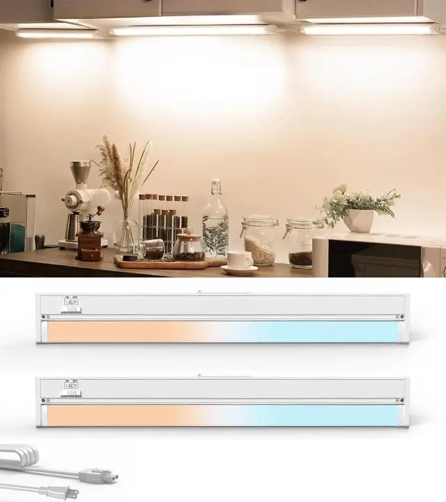 Main image of 24 2Pack Hardwired Under Cabinet LED Light Plug in 16W 1200LM 3CCT (3000K/4000K/5000K) Rotatable 45° Connect Up to 10 Fixtures Under Counter Lights Linkable for Kitchens and Offices YT-4208-22-2