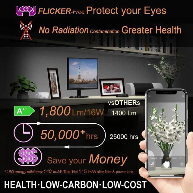 Alt view image 4 of 5 - LED under cabinet lighting for kitchen Built-in Adjustable Cable CORNER INPUT under-counter light fixture 4 Pcs work bench Lights 1800 Lm 6500K Super Bright for Garage Closet Shelf Locker Bookcase