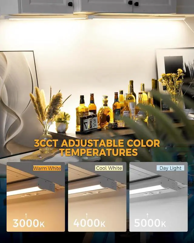 Alt view image 2 of 6 - 2 Pack 12 Hardwired Under Cabinet Lighting Dimmable 9W 600LM 3CCT (3000K/4000K/5000K) Quick Install LED Under Counter Lights for Kitchen Cabinets Countertops YT-4201B-12-2