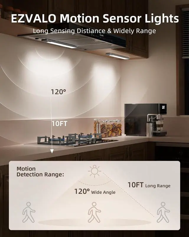 Alt view image 2 of 7 - 52LED Motion Sensor Cabinet Light Wireless USB Rechargeable Night Lights Under Counter Closet Lighting Battery Powered Operated Dimmable Kitchen Lights for Stairs Bedroom Pantry (2 Pack)